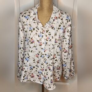 Laura Ashley White Floral Button-Down Shirt